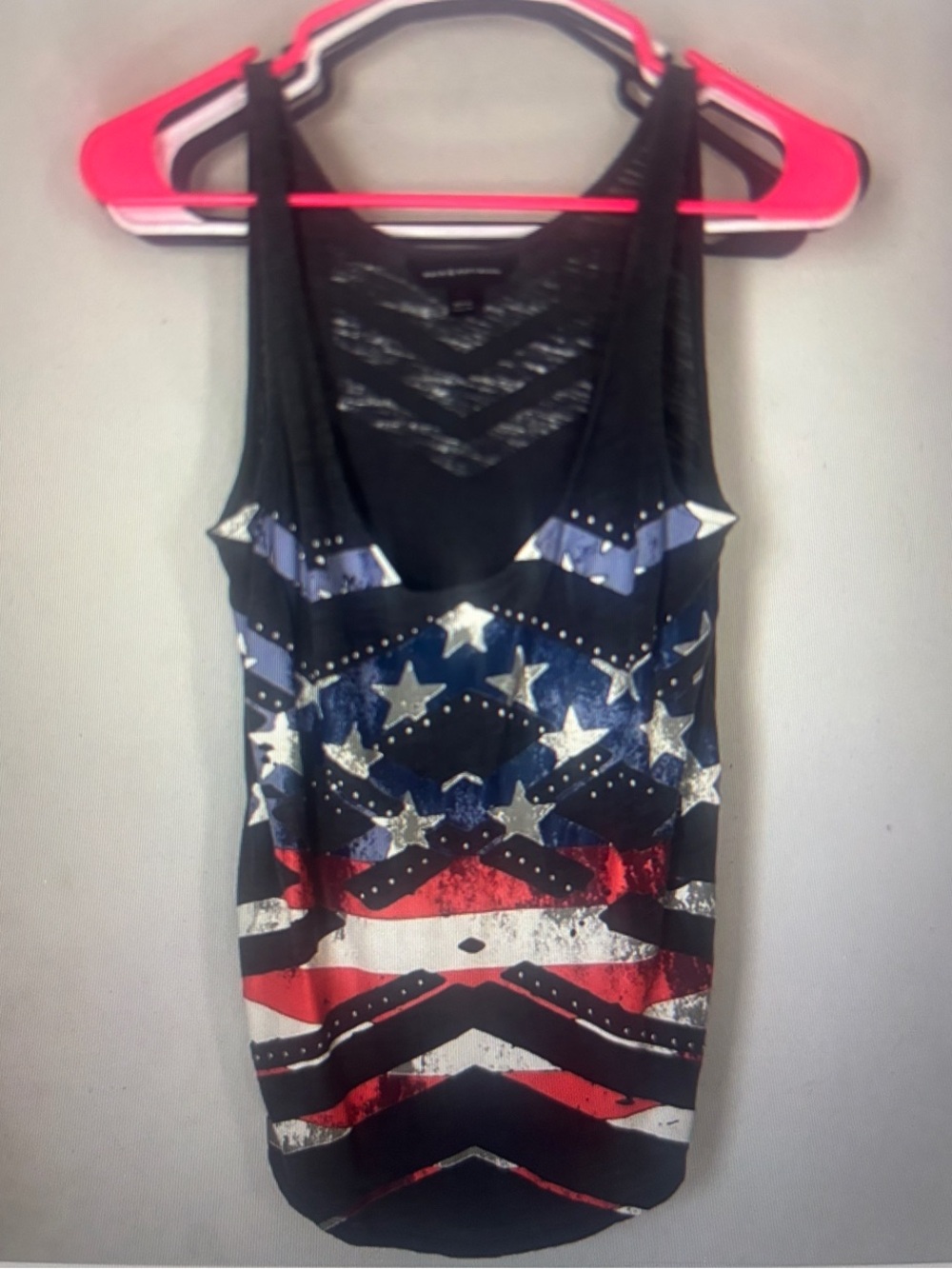 Sleeveless Black Tank Top with Stars & Stripes Print